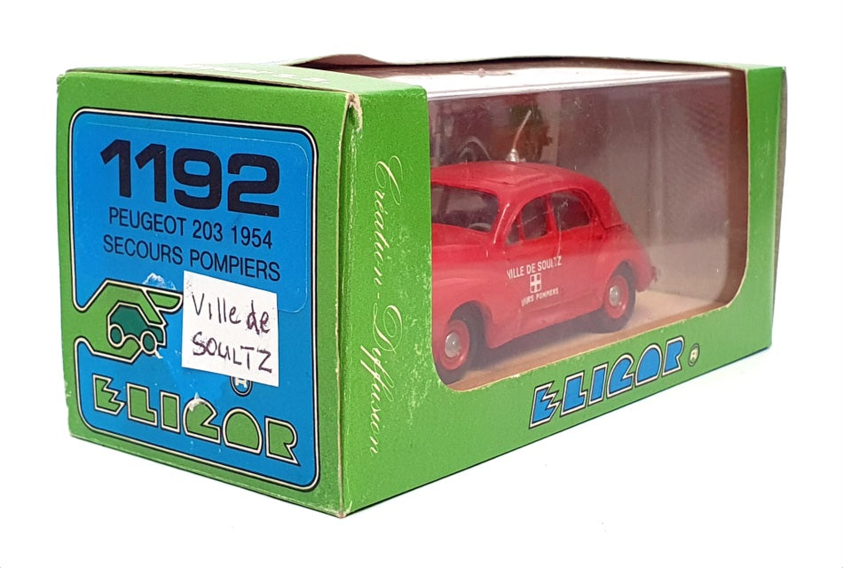 Eligor 1/43 Scale 1192 - 1954 Peugeot 203 Ville De Soultz Fire Car - Red
