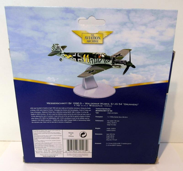 Corgi 1/72 AA32103 Messerschmitt BF 109E-3 Wubke 9/JG 54 Grunherz
