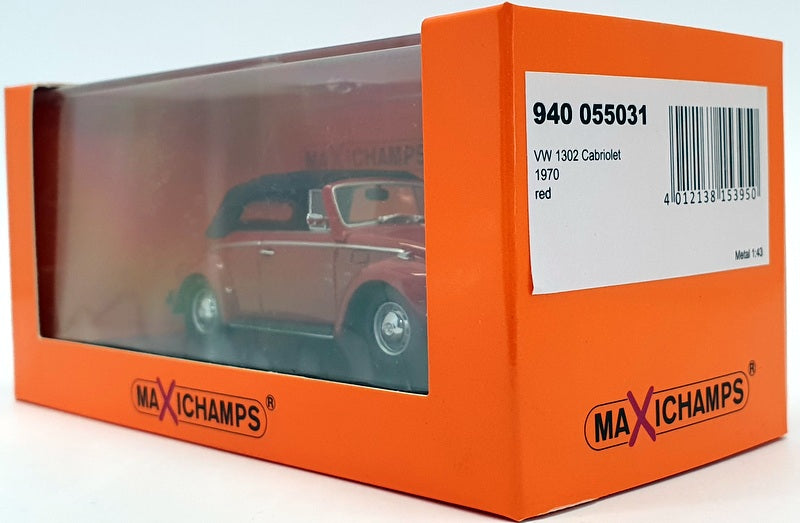 Maxichamps 1/43 Scale 940 055031 - 1970 VW 1302 Cabriolet - Red