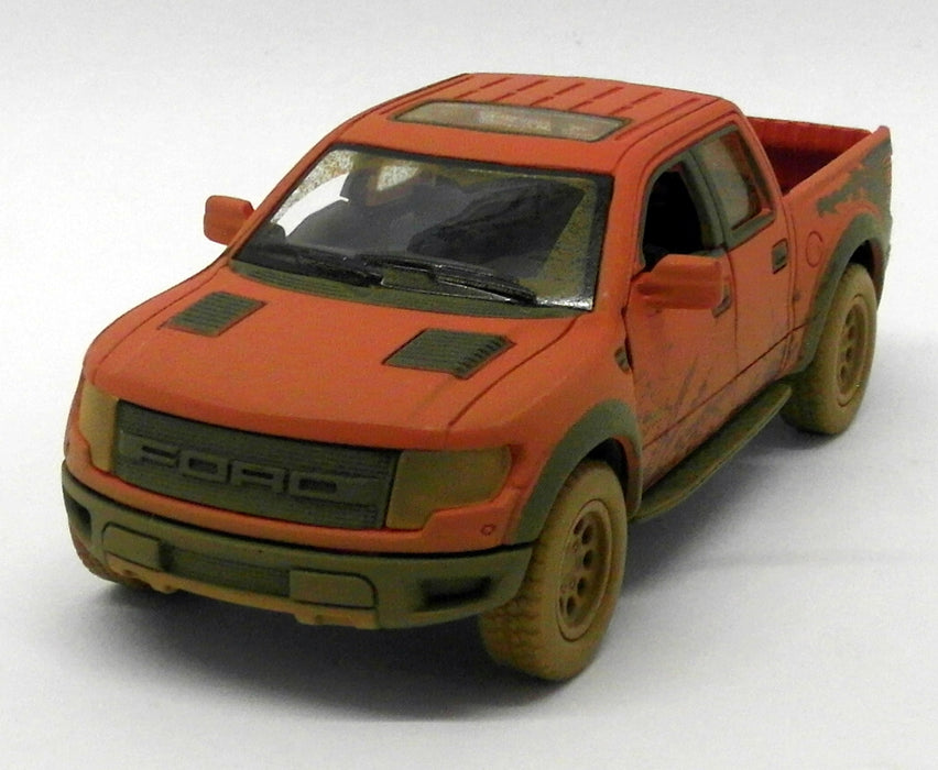 Ford F150 SVT Raptor - Muddy - Red - Kinsmart Pull Back & Go Metal Model Car