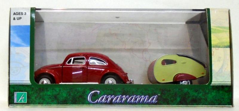 Cararama 1/43 Scale Diecast 00147-B - Volkswagen Beetle & Trailer - Red