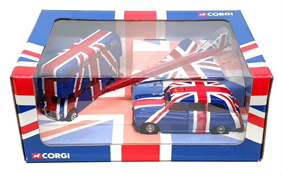 Corgi CC99184 - 3 Piece Harrods Union Jack Set - Bus Taxi & Concorde Aircraft
