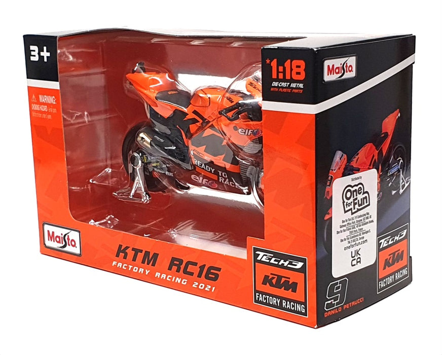 Maisto 1/18 Scale 36376 - KTM RC16 Motorbike Factory Racing 2021 - #9 Petrucci