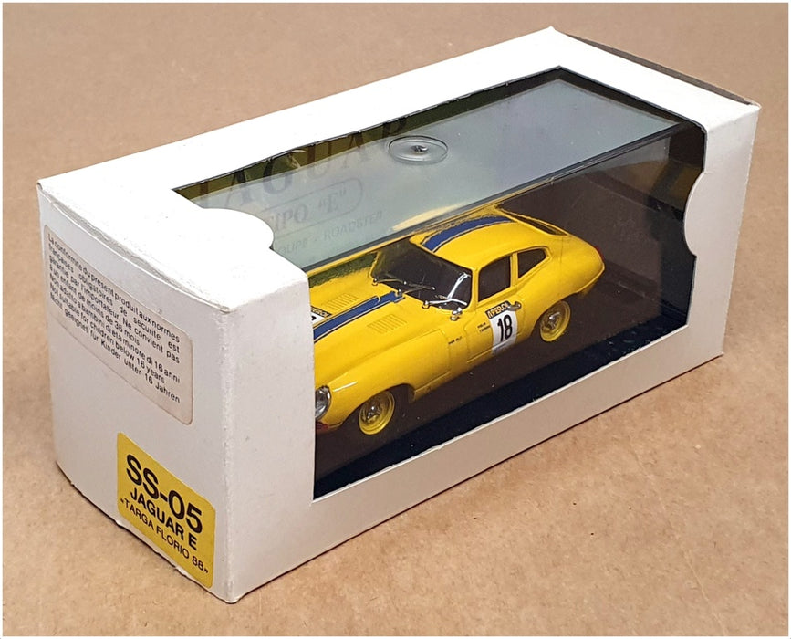 Box Model 1/43 Scale SS-05 - 1962 Jaguar E Type #18 Targa Florio 1988 - Yellow