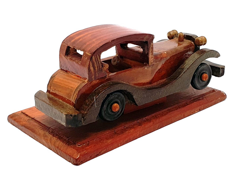 Unbranded WC01 16cm Long Hand-Made Wooden Car On Plinth