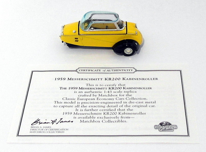 Matchbox 1/43 Scale VEM04-M - 1959 Messerschmitt KR200 Kabinenroller- Yellow