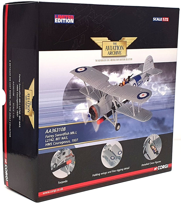 Corgi 1/72 Scale AA36310B Fairey Swordfish Mk.I L2742 801 NAS HMS Couageous 1937