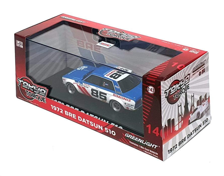 Greenlight 1/43 Scale 86345 - 1972 Bre Datsun 510 #85 Bobby Allison - Blue/White