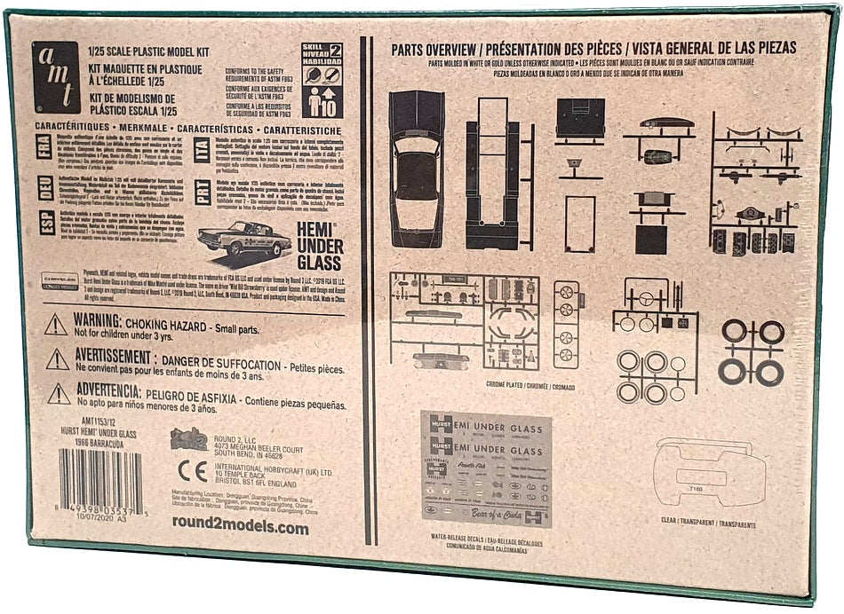 AMT 1/25 Scale Unbuilt Kit AMT1153/12 - 1966 Plymouth Barracuda Hemi Under Glass