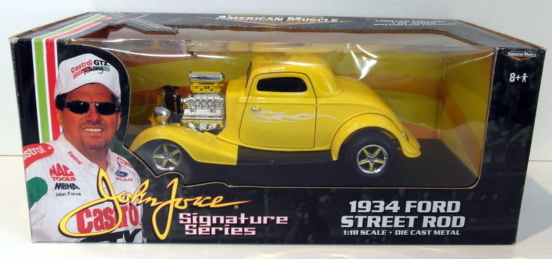Ertl 1/18 Scale Diecast  32891 1934 Ford Street Rod Yellow John Force Series