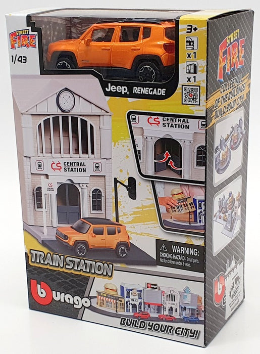 Burago 1/43 Scale Model Car #18 31505 - Jeep Renegade And Train Station