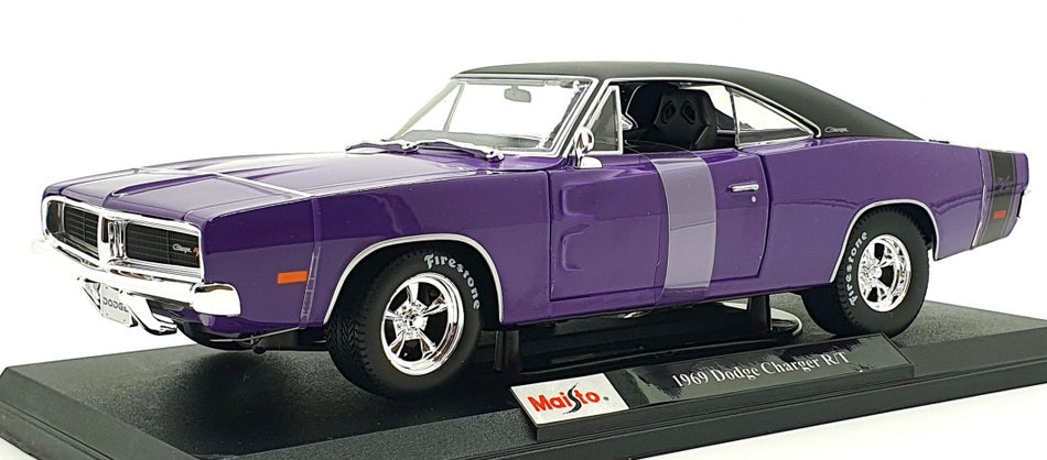 Maisto 1/18 Scale Diecast 46629 - 1969 Dodge Charger R/T - Purple/Black