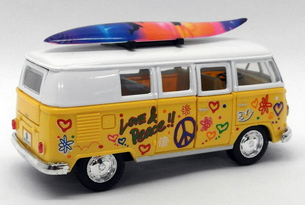 1962 VW Camper w/ Surfboard - Yellow - Kinsmart Pull Back & Go Metal Model Car