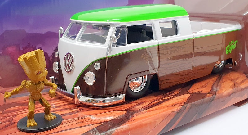Jada 1/24 Scale Model Car #31202 - 1963 Volkswagen Bus Pickup & Groot