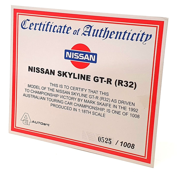 Autoart 1/18 Scale 89276 - Nissan Skyline GT-R (R32 - #2 Mark Skaife 1992