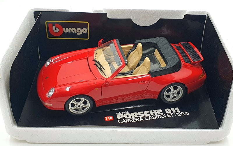 Burago 1/18 Scale Diecast 3090 - Porsche 911 Carrera Cabriolet - Red 