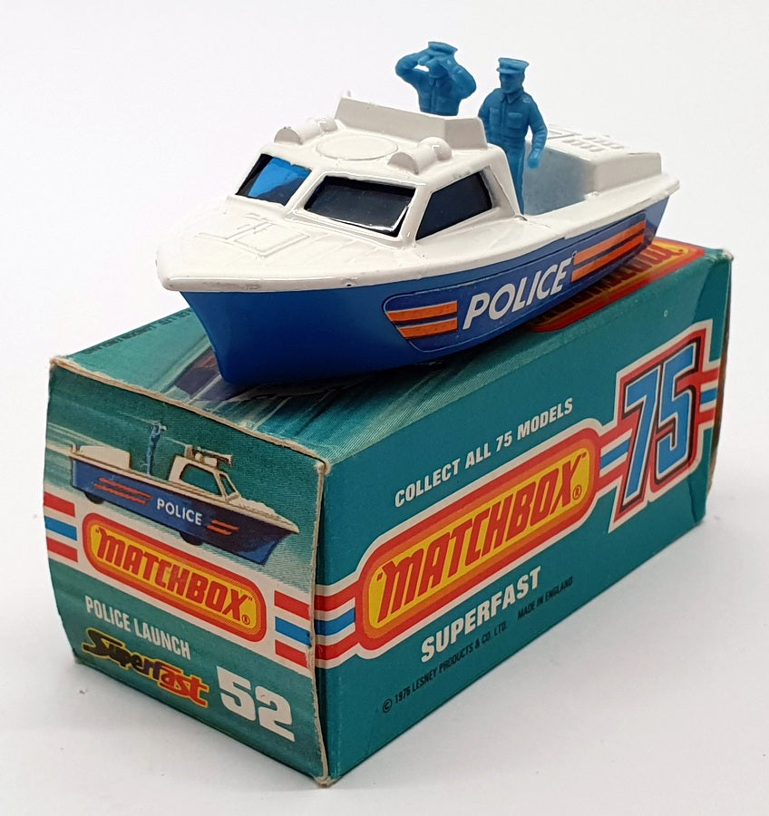 Matchbox Appx 7cm Long Diecast 52 - Police Launch - Blue/White