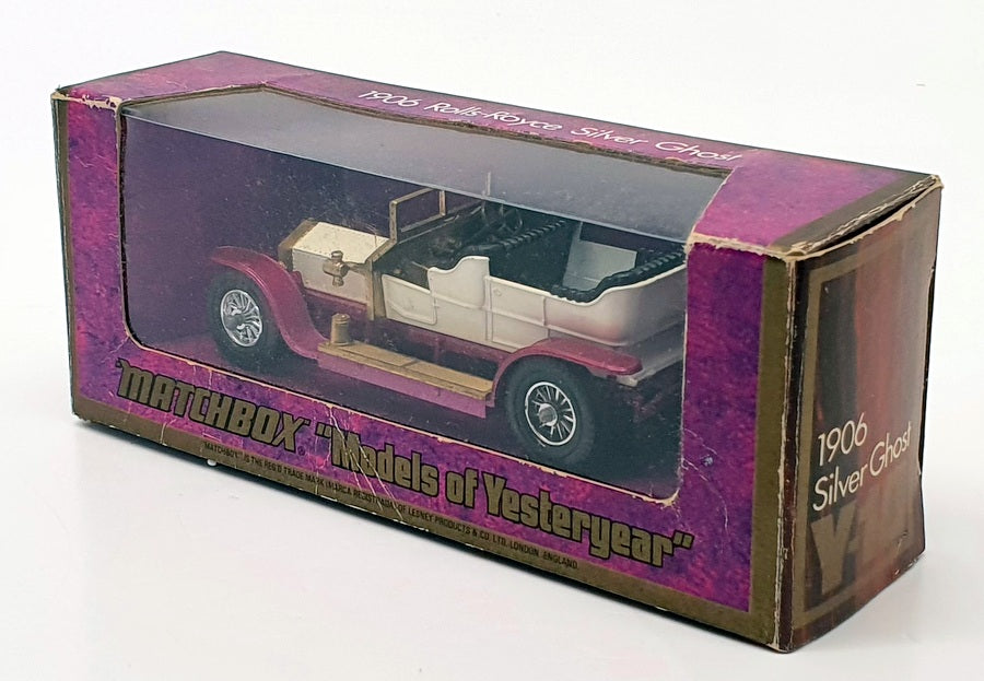 Matchbox Appx 10cm Long Diecast Y-10 - 1906 Rolls Royce Silver Ghost - White/Red