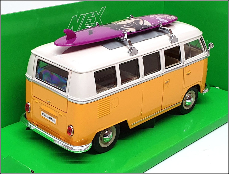 Welly NEX 1/24 Scale 22095SB-W - 1963 Volkswagen T1 Bus With Surf Board - Yellow
