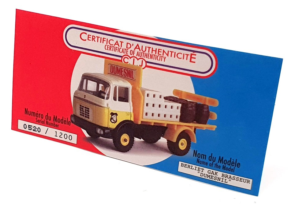 Norev 1/43 Scale Diecast 8/03/30 - Berliet Gak Dumesnil - Yellow