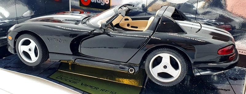 Burago 1/18 Scale Diecast 3365 Dodge Viper RT/10 1993 Black with Silver Stripes