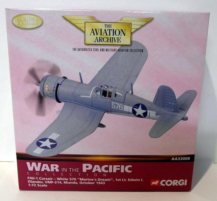 Corgi 1/72 Scale diecast AA33008 F4U-1 Corsair White 576 Marines Dream Oct 1943