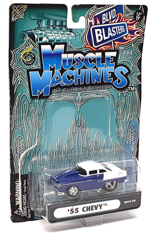 Muscle Machines 1/64 Scale 71172 BB03-08 - 1955 Chevrolet - Blue/White