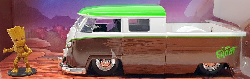 Jada 1/24 Scale Model Car #31202 - 1963 Volkswagen Bus Pickup & Groot