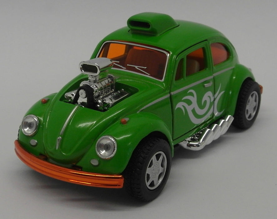 VW Beetle Custom Drag Racer - Green - Kinsmart Pull Back & Go Diecast Metal Model Car