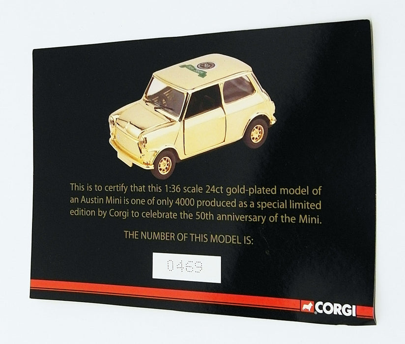 Corgi 1/36 Scale CC82272 - Austin Mini 24ct Gold Plated 50th Anniversary