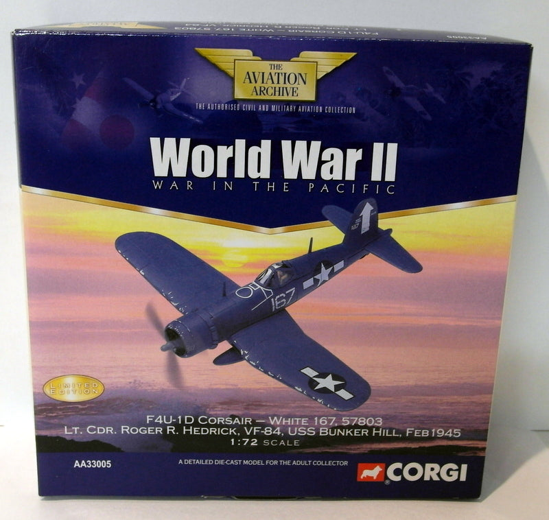 Corgi 1/72 scale diecast AA33005 F4U-D Corsair Roder R Hedrick VF-84 USS Bunker