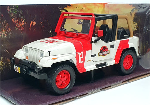 Jada 1/24 Scale Diecast 97806 - Jeep Wrangler Jurassic Park - White/Red