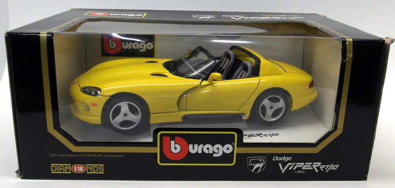 Burago 1/18 Scale Diecast 3065 Dodge Viper RT/10 Yellow Model Car