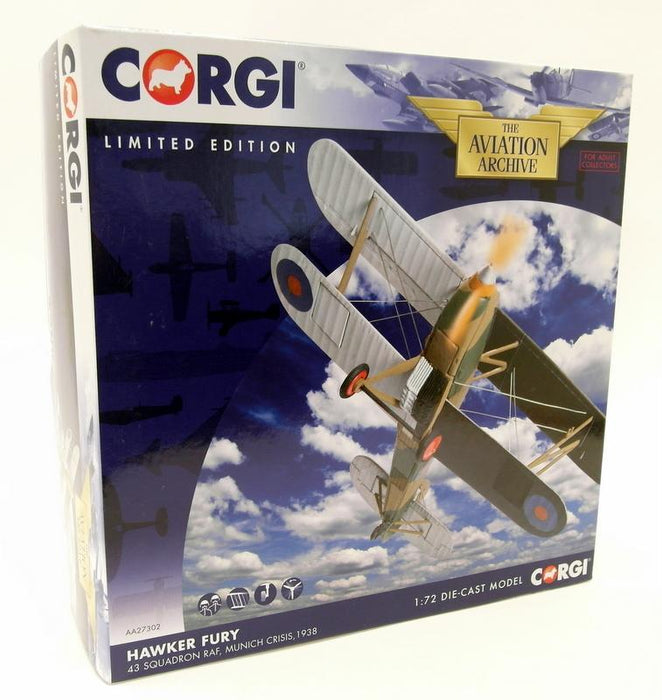Corgi 1/72 Scale diecast - AA27302 Hawker Fury 43SQN RAF Munich Crisis 1938