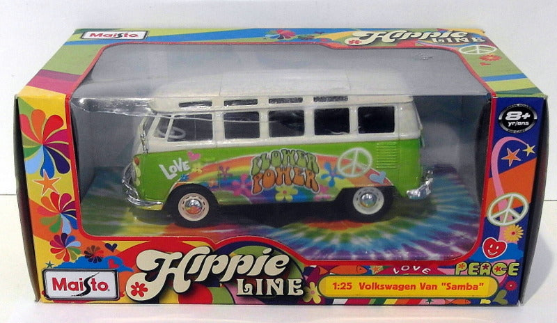 Maisto 1/25 Scale Diecast Hippie Line 32301 - Volkswagen Van Samba - Green