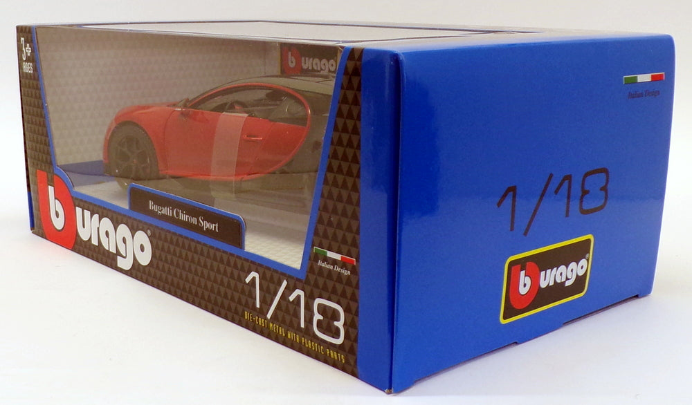 Burago 1/18 Scale Model Car 18-11044 - Bugatti Chiron Sport - Red/Black