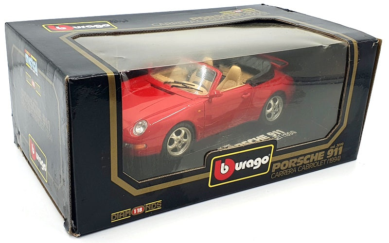 Burago 1/18 Scale Diecast 3090 - Porsche 911 Carrera Cabriolet - Red 