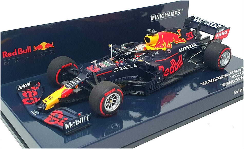 Minichamps 1/43 Scale 410 210633 - F1 Honda RB16B 1st Monaco GP 2021 Verstappen