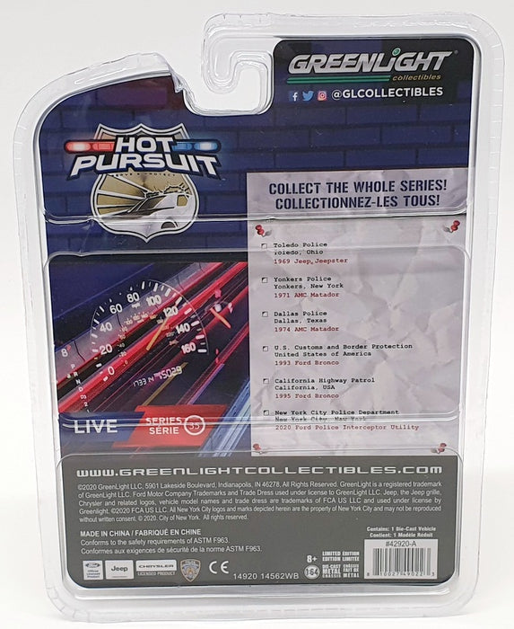 Greenlight 1/64 Scale Model Police Car 42920A - 1969 Jeep Jeepster - White