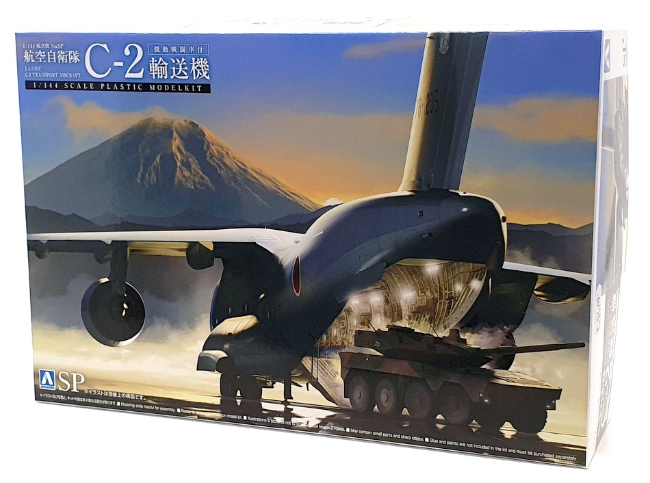 Aoshima 1/144 Scale Kit 05509 JASDF Transporter Aircraft C-2 + 2 Combat Vehicles