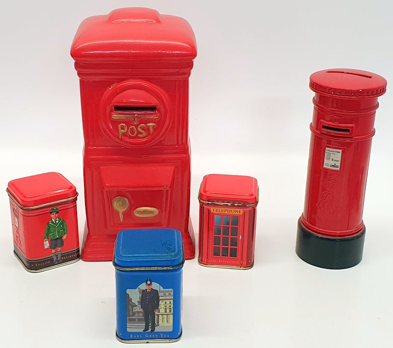 Post Office Money Box Two Post Office Boxes & Three English Tea