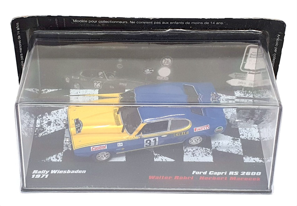 Altaya 1/43 Scale AT9323 - Ford Capri RS 2600 Rally Wiesbaden 1971 - Blue/Yellow