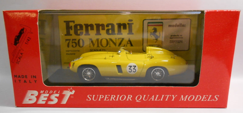 Best 1/43 Scale Metal Model - 9049 FERRARI 750 MONZA SPA 55 YELLOW