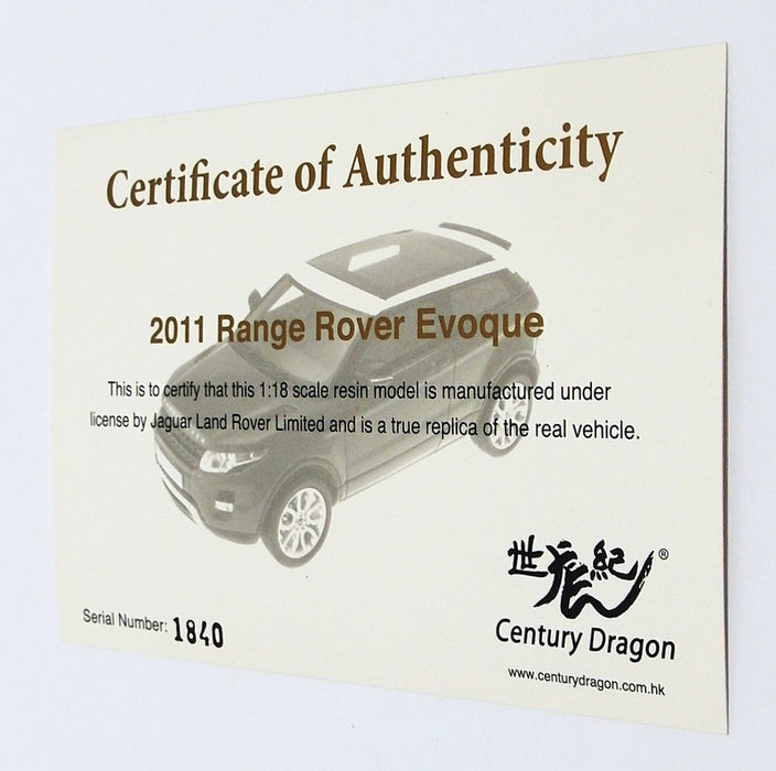 Century Dragon 1/18 Scale Resin CDLR-1002 - 2011 Range Rover Evoque - Met Blue