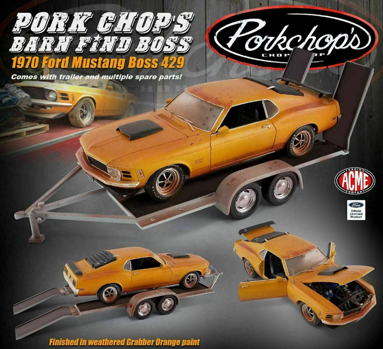ACME 1/18 Scale A1801838 - 1970 Ford Mustang Boss & Pork Chop Trailer