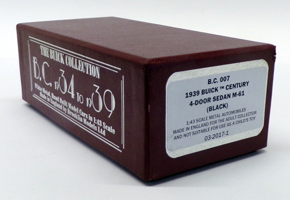 Brooklin Models 1/43 Scale BC007 - 1939 Buick Century 4-Door Sedan M-61 Black