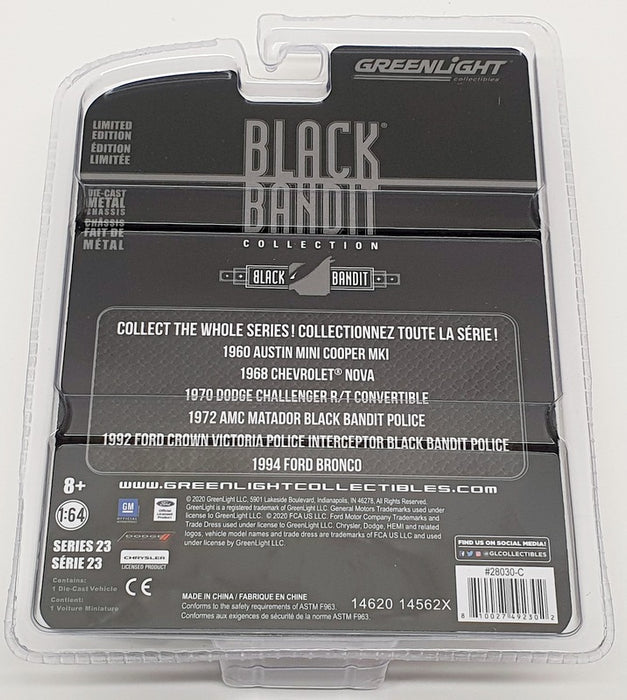 Greenlight 1/64 Scale Model Car 28030C - 1970 Dodge Challenger R/T Conv - Black