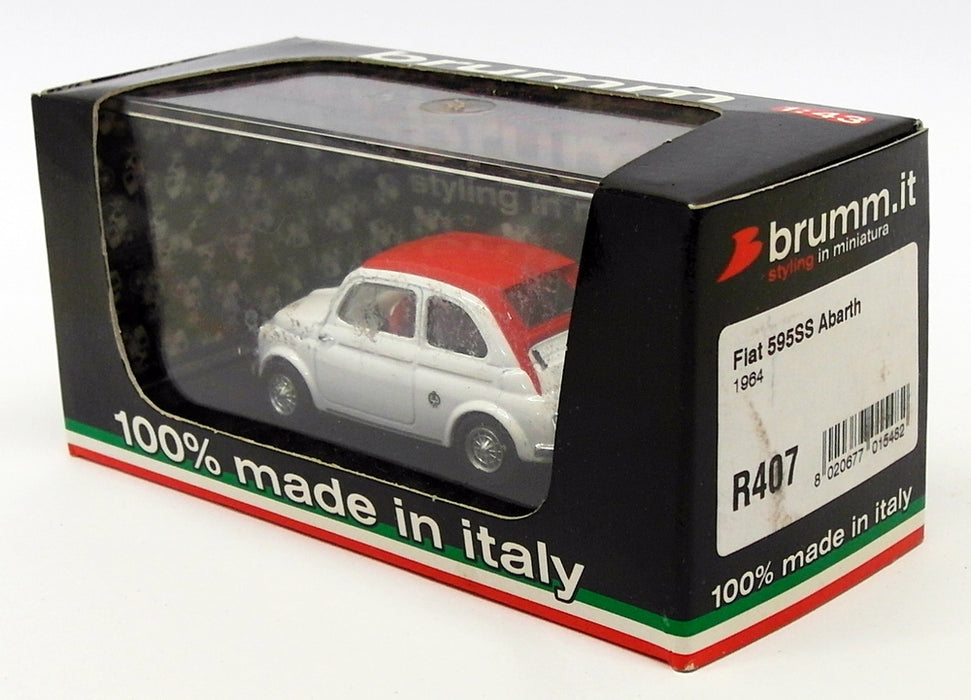 Brumm 1/43 Scale Model Car R407 - 1964 Fiat 595SS Abarth - Red/White