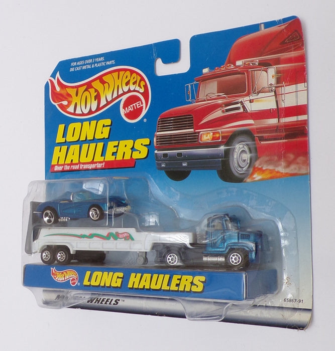 Hotwheels Long Haulers 17cm Long 65867-91 - Truck Transporter With Car - Blue