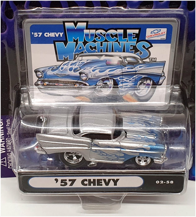 Muscle Machines 1/64 Scale 71161 02-58 - 1957 Chevrolet - Silver/Blue